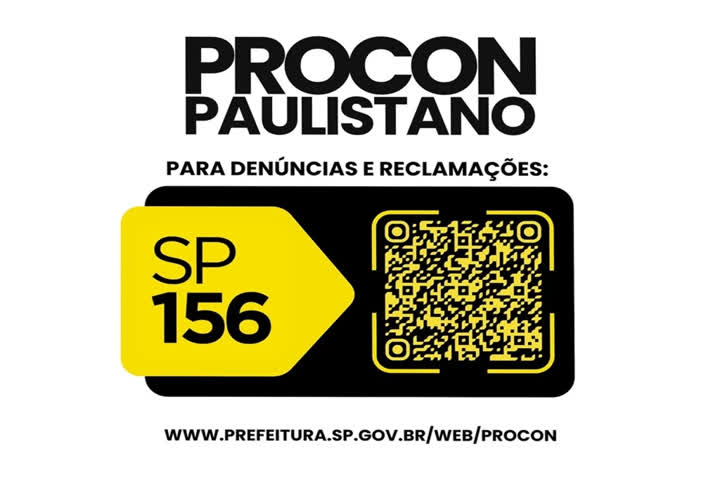 Na parte superior, em letras grandes e pretas, lê-se 'PROCON PAULISTANO'. Abaixo, em fonte menor: 'PARA DENÚNCIAS E RECLAMAÇÕES'